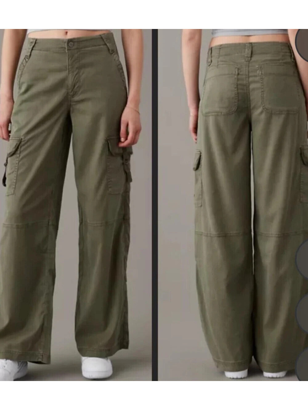 American Eagle Pants Size 12 Green Wide Leg Carpenter Stretch Utility Pants